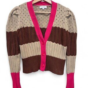 Calligraphy Cropped Colorblock Cardigan Y2K Knit Size Medium